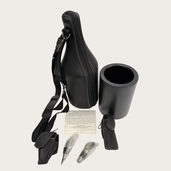 Leather Caddy O Wine Carrier Tote Freezable Insert with Accessories - Picture 2 of 7
